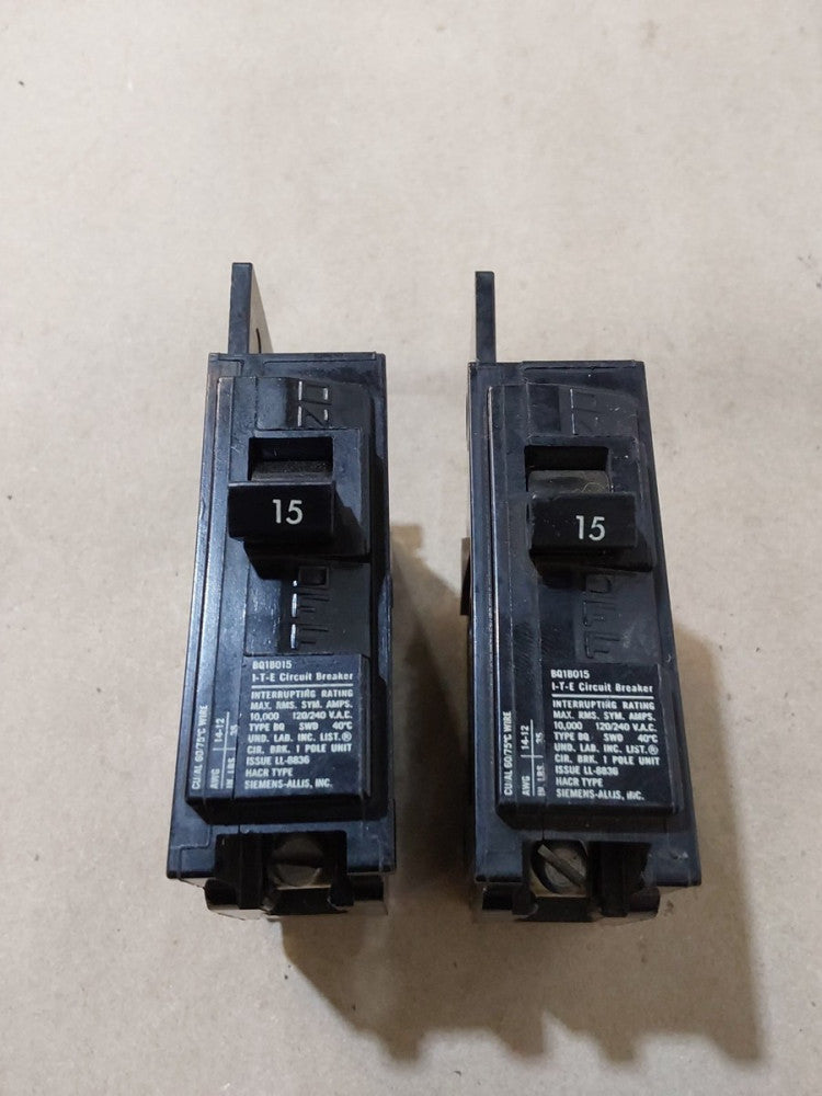  BQ1B015 ITE Gould 15 Amp Circuit Breaker  120V (LOT OF 2)