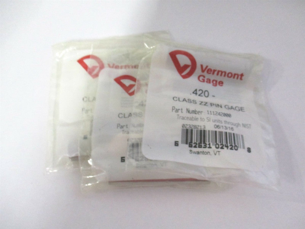 Vermont Gage (111242000) 0.42" Diam Class ZZ Minus Plug & Pin Gage - Lot of 3