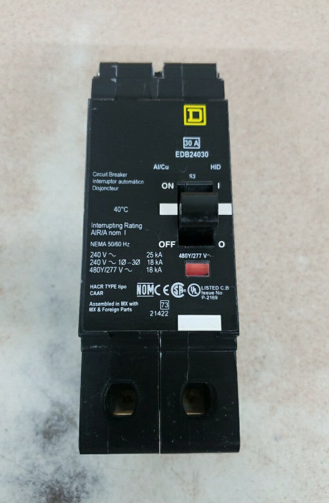 1) Square D EDB24030 30Amp 480Y/277 VAC 2 Pole 18KA Bolt-On Breaker NEW TAKE OUT