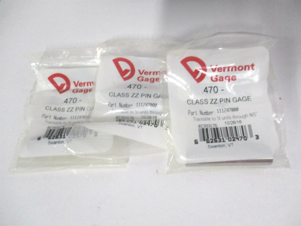 Vermont Gage (111247000) 0.47" Diam Class ZZ Minus Plug & Pin Gage - Lot of 3