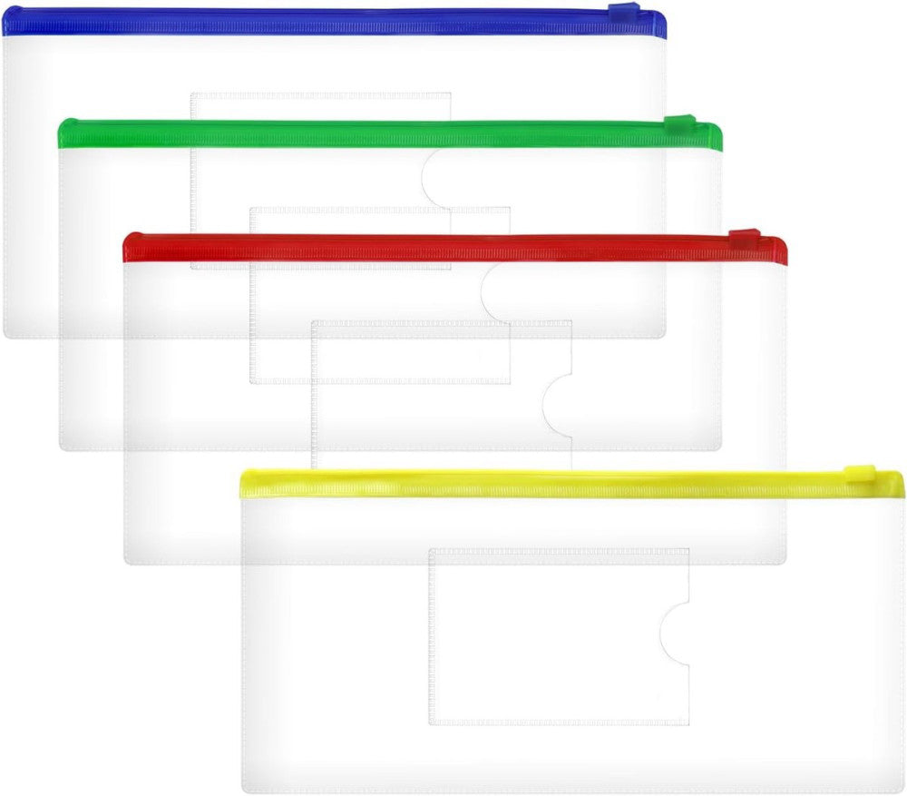 4PCS Clear Plastic Envelopes File Folders with Pockets Pencil Case Pouch Zipper