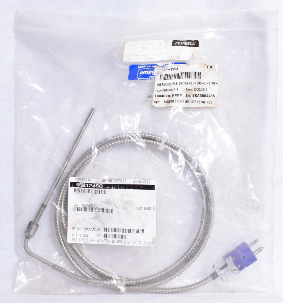 Omega Bayonet Thermocouple Assembly  BT-090-E-6 1/2-72-2 