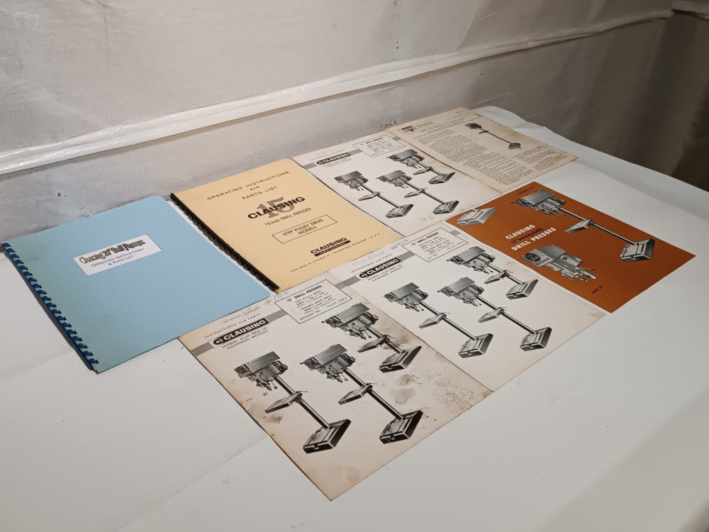 Lot of 7 Clausing 15" & 20" Heavy Duty Drill Press Operating Instruction Manuals