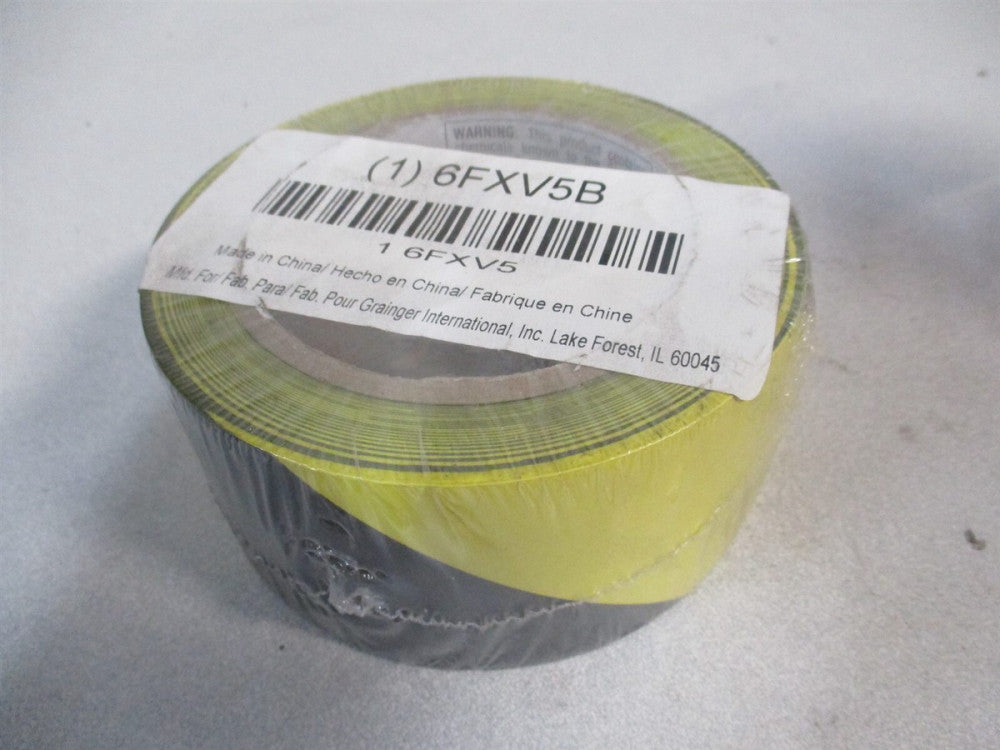 (6FXV5) 2 in x 108 ft, 6 mil Black/Yellow Striped Thick Floor Marking Tape