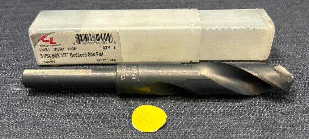 CHICAGO LATROBE REDUCED SHANK HSS DRILL BIT  52451  51/64"