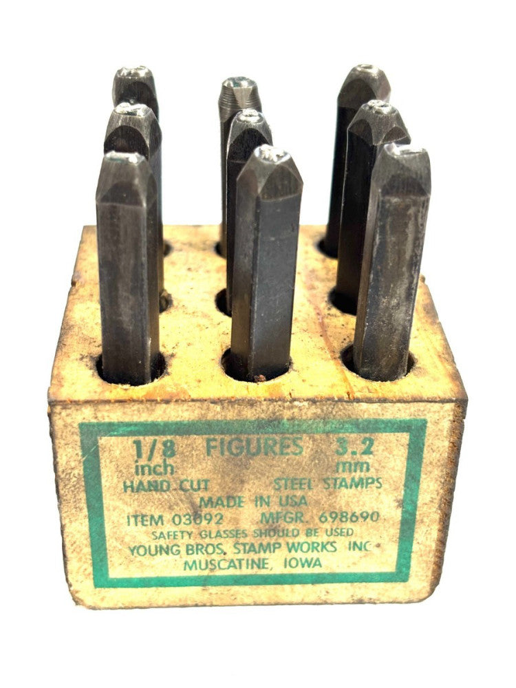 YOUNG BROS 1/8" STEEL NUMBER HAND HELD STAMPS SET OF 9