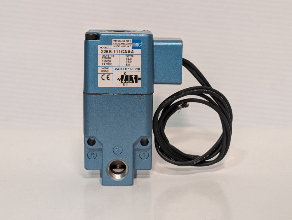 MAC 225B-111CAAA Solenoid Valve 110/120VAC, 24VDC, 150psi Max, 1/4" NPTF