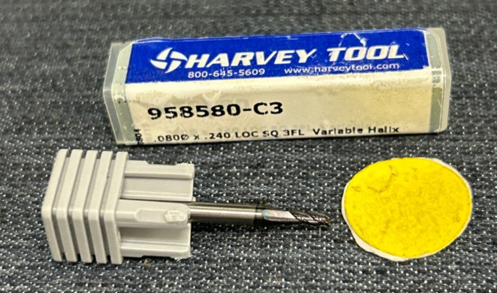 HARVEY TOOL HELIX END MILL  958580-C3  DIA .0800 LOC .240  3 FLUTE