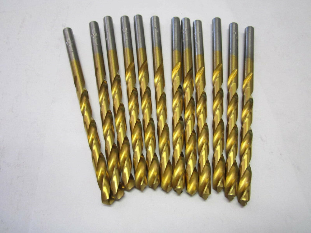 Lot of 12 #4 High Speed Jobber Drill Bits, 118 Degree TiN Straight Spiral