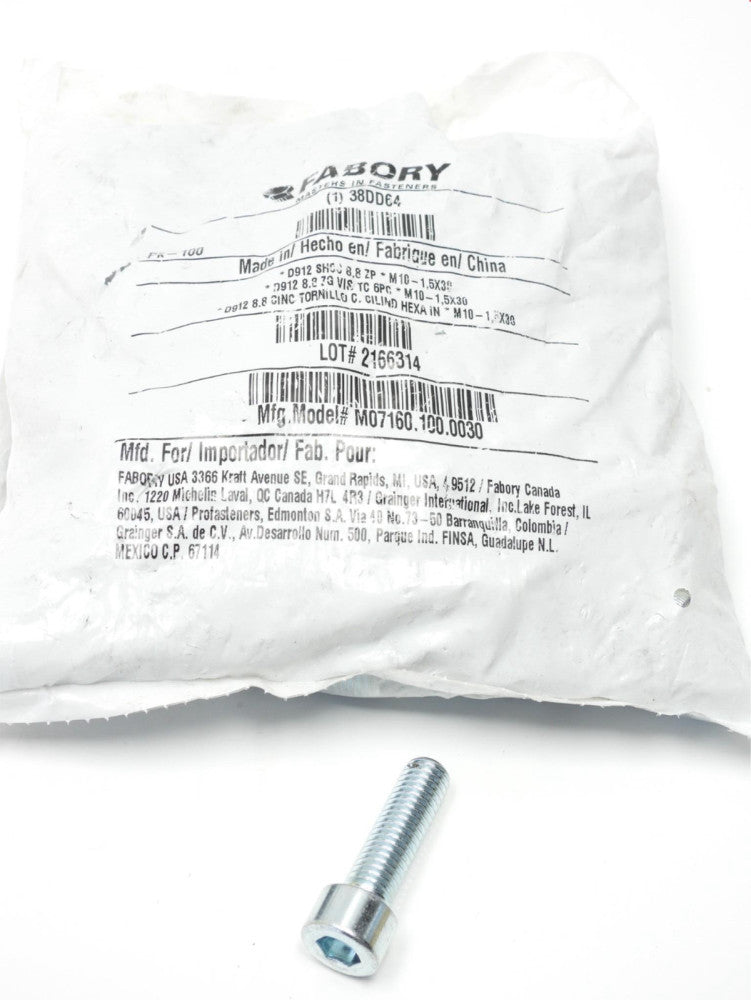100x M10-1.5 x 30 SHSS 8.8 Socket Heat Cap Screw Zinc Plated Steel Fabory