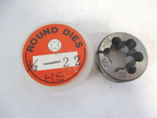 1/2"-22 High Speed Steel Round Adjustable Screw Die 
