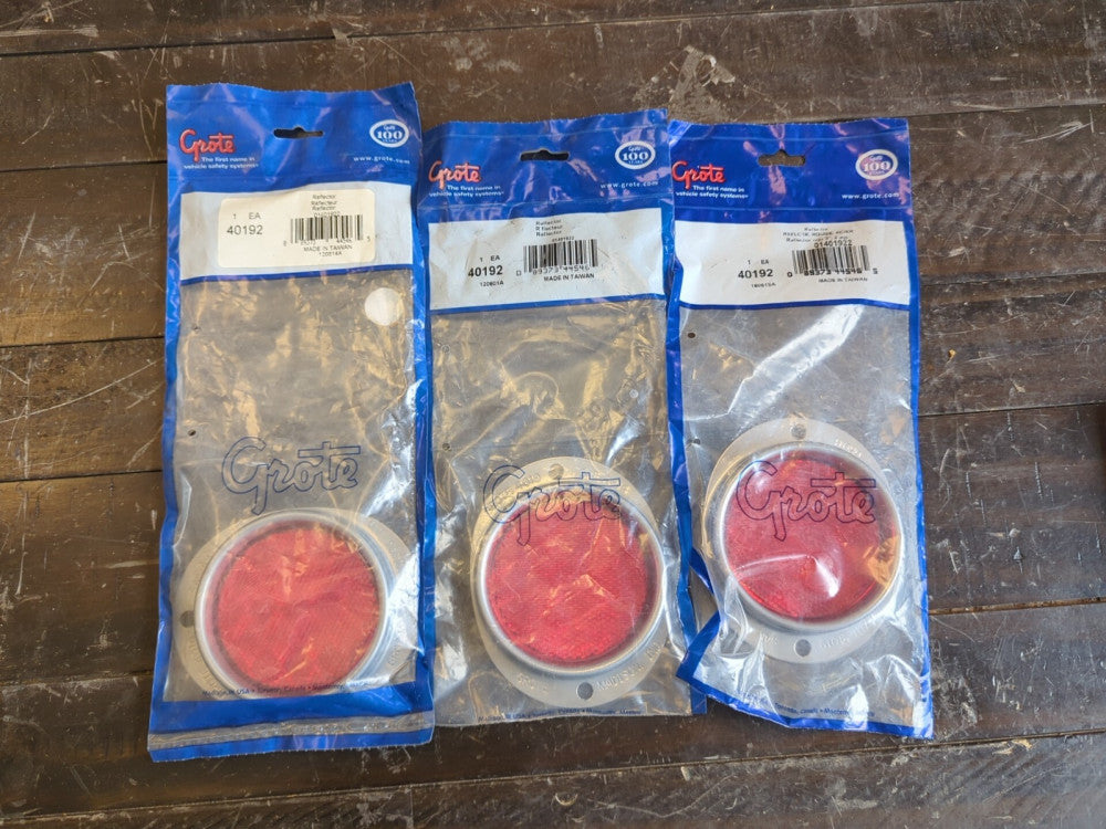 Lot of 3 Grote 40192 Reflector, Armored, Red, Dia 3 5/8 In
