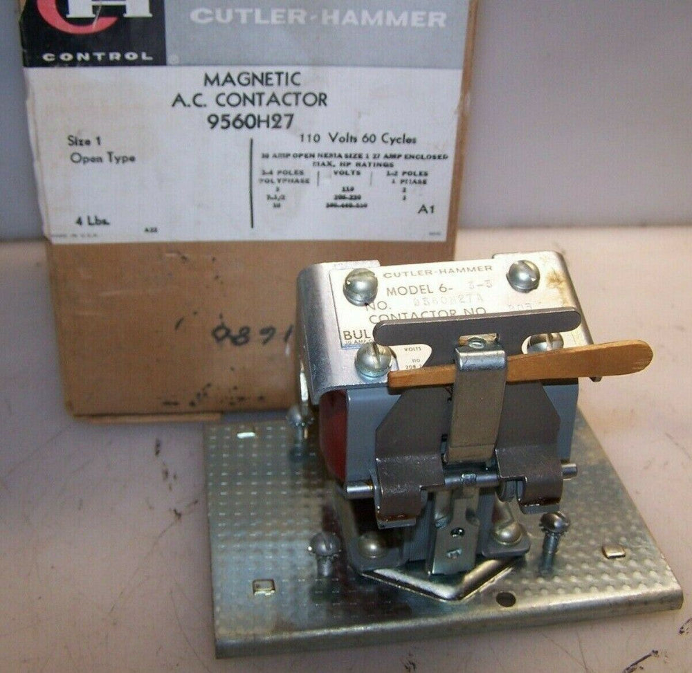 NEW CUTLER HAMMER SIZE 1 AC MAGNETIC CONTACTOR 9560H27  COIL 110 VAC 60 Hz 