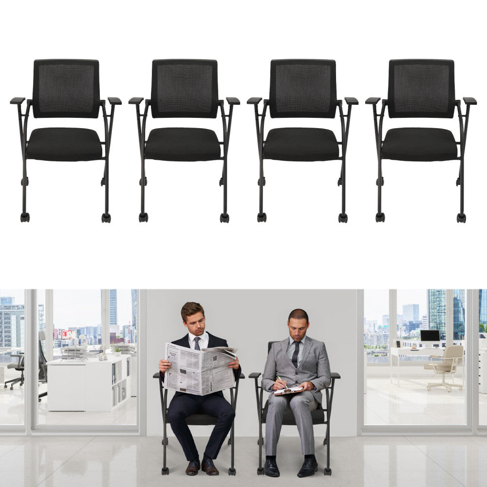 4pcs Conference Meeting Room Chairs Reception Office Guest Chairs With Armrest
