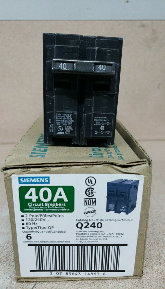 1) New! Siemens Q240 40 Amp 2 Pole 240 Volt Circuit Breaker