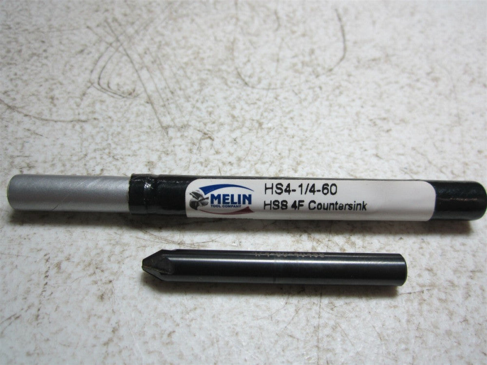 Melin (18591) 1/4" Head Diam, 1/4" Shank Diam, 4 Flute 60° HSS Countersink