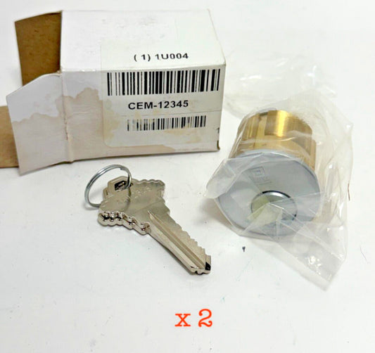 3pc CEM-12345 Brass Mortise Cylinder 2 Keys Length Keyway Finish 1-1/4" Schlage