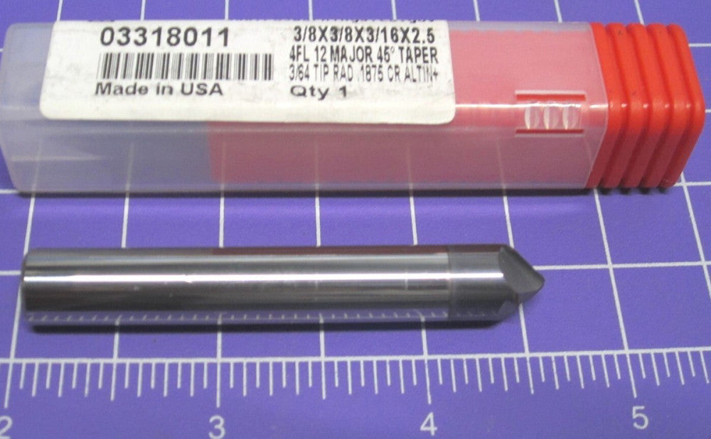 Accupro (14915628) 45° Taper Form Barrel Cutter End Mill LOC 3/16 4F Carbide 