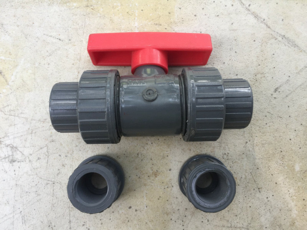 NOS Gray PVC 1/2" True Union Ball Valve w/ Threaded and Glue Fittings PN10 DN15