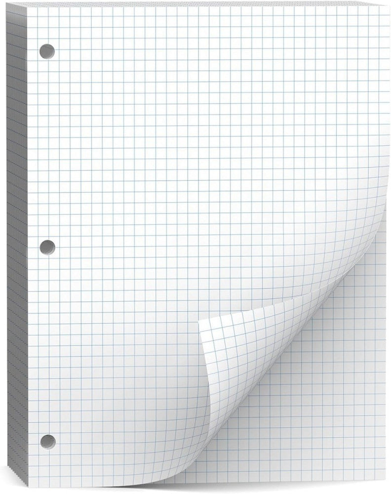 Loose Leaf Graph paper 8 x 10.5, Graph Ruled Paper, 3 Hole Punched Paper, 4 x 4 