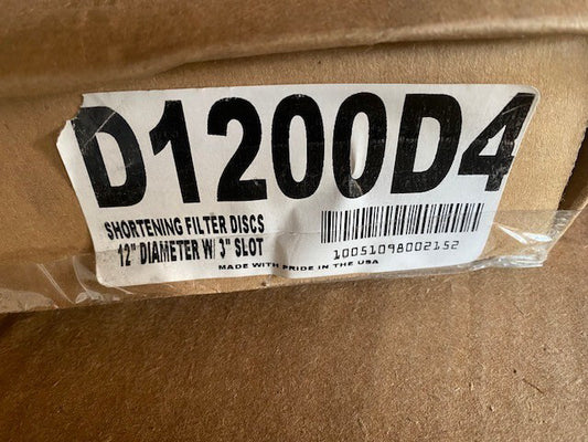 (100 PACK)  SHORTENING 12" FILTER PAPER - DISC W/ 3" SLOT - SHEET - D1200D4