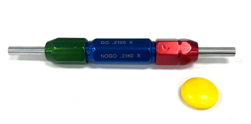 GO NO-GO .2100" & .2160"  PIN PLUG GAGE CLASS X TOLERANCE OAL 5-1/8"