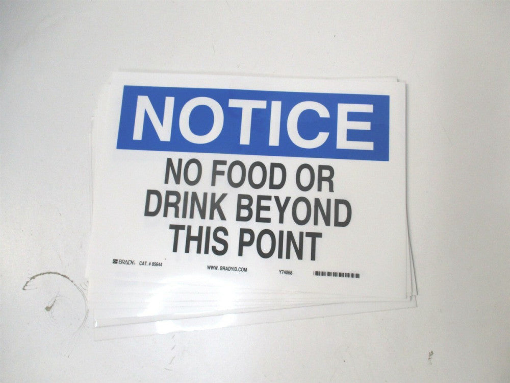 Brady (85644) 7" x 10" No Food Or Drink Beyond This Point Adhesive Sign - Qty 8 
