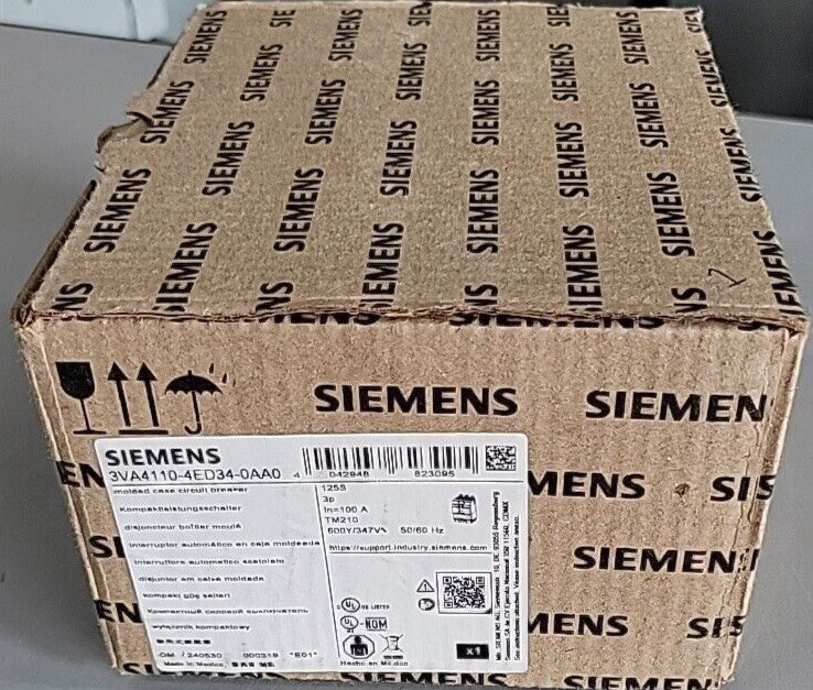 1) Siemens 3VA4110-4ED34-0AA0 3 Pole 100 Amp 600Y/347 Volt Circuit Breaker