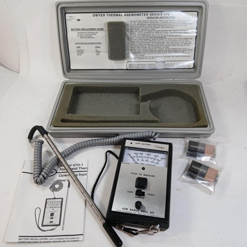 Dwyer 470-1 Thermal Anemometer W/ Probe, CASE and instructions