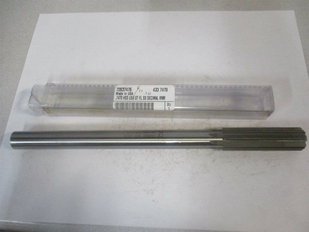 (433-0.7470) 0.747 x 2-1/2 x 9-1/2 OAL 8-Flute Bright Finish HSS Chucking Reamer