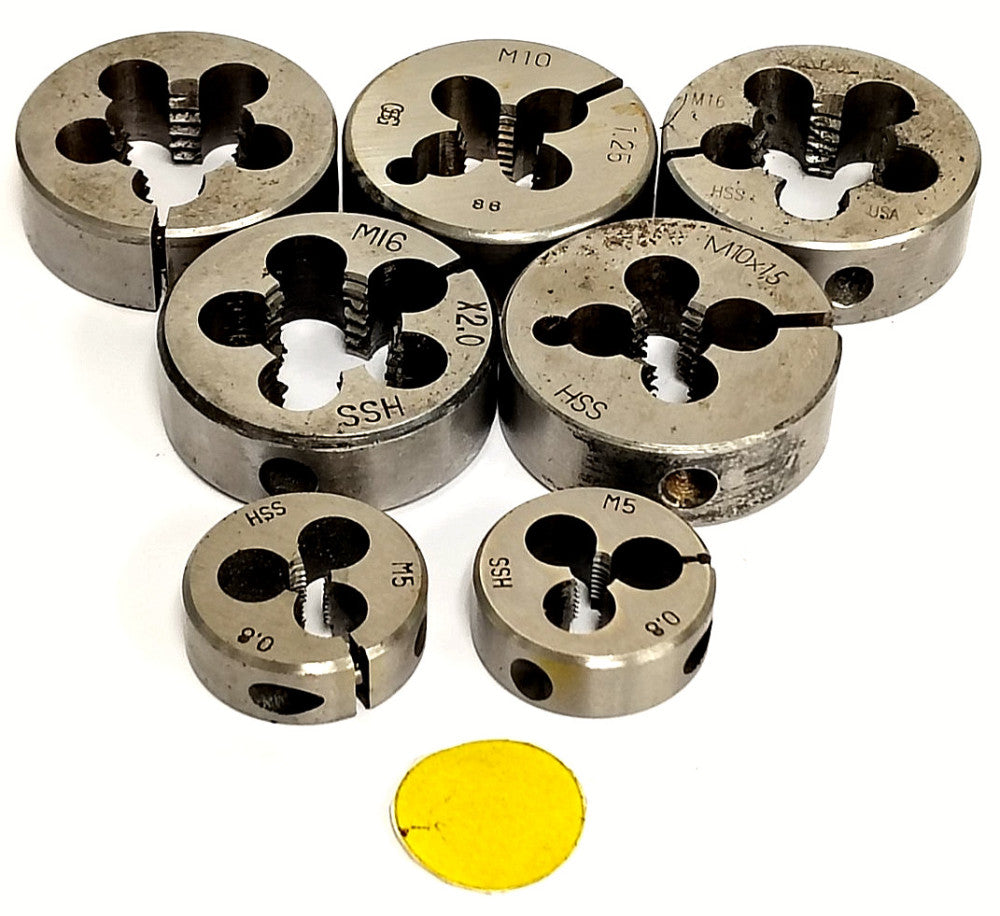 ASSORTED LOT OF METRIC ADJUSTABLE THREAD DIES STEEL MATERIAL ***LOT OF 7***