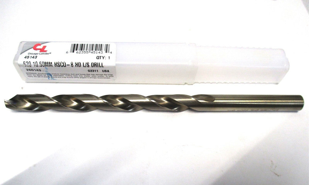 Chicago-Latrobe (45143) 10.50mm .4134" 2-Flute M42 Cobalt Taper Length Drill Bit