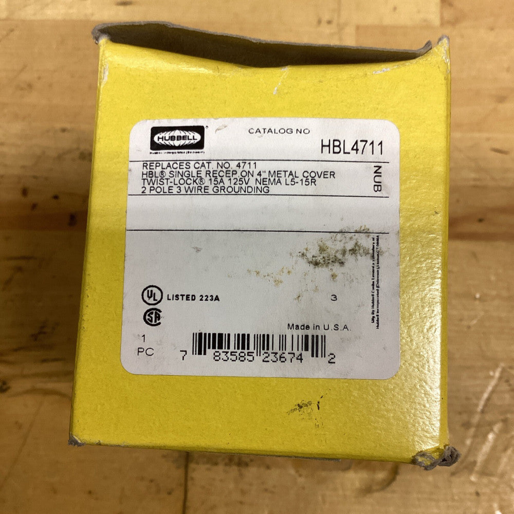 HUBBELL HBL4711 SINGLE RECEP ON 4" METAL COVER  TWIST-LOCK  B5