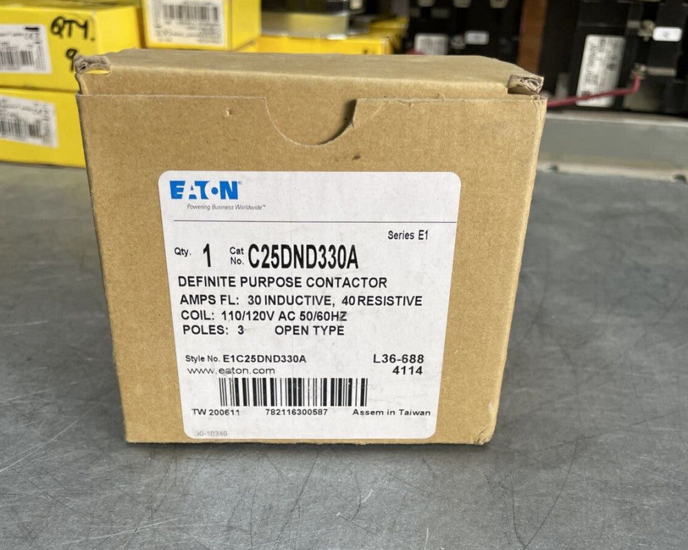 1- EATON C25DND330A 120 VAC 3 Pole 30 AMP Definite Purpose Contactor ~ NEW