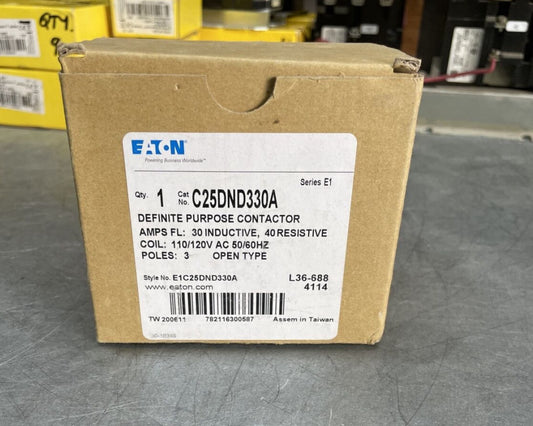 1- EATON C25DND330A 120 VAC 3 Pole 30 AMP Definite Purpose Contactor ~ NEW