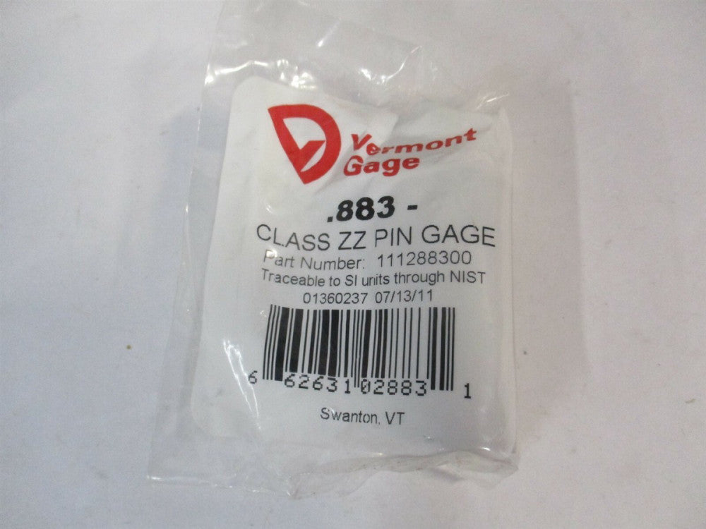 Vermont Gage (111288300) 0.883" Diam Class ZZ Minus Plug & Pin Gage 