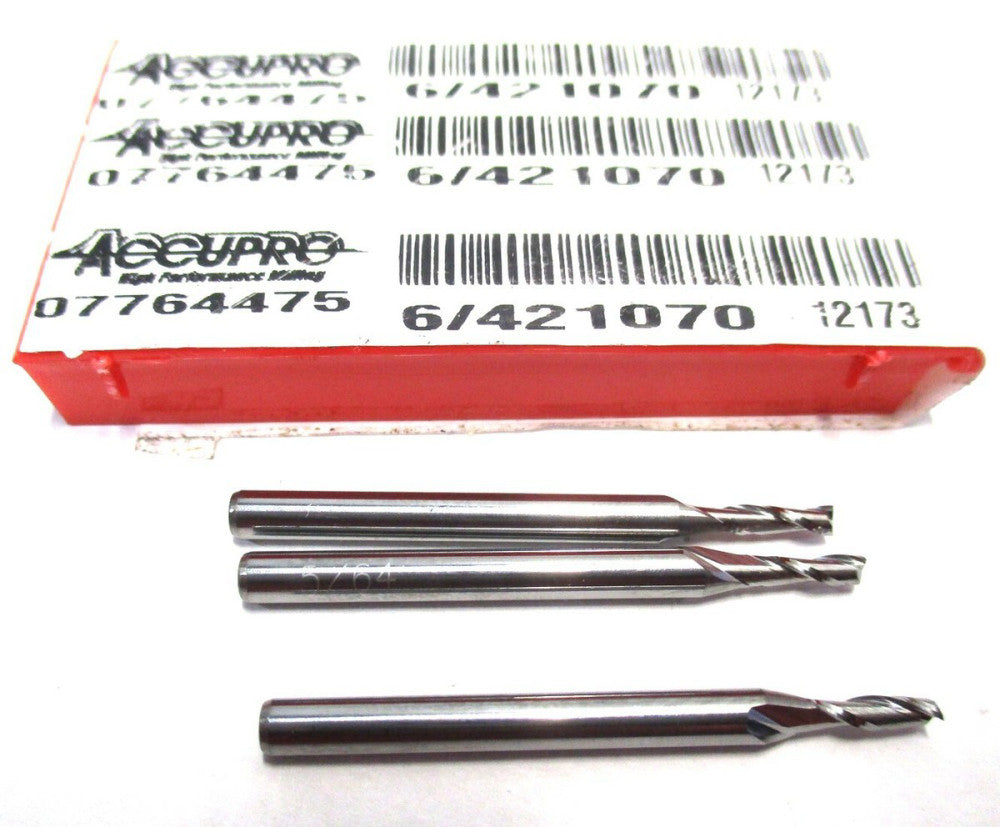 (07764475) 5/64 x 1/8 x 1/4 x 1-1/2 2F CC SE RH Carbide Square End Mill - 3 QTY