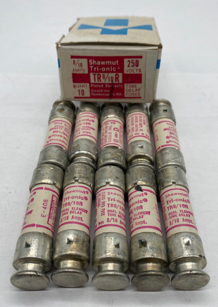 Gould Shawmut TR8/10R Tri-Onic Time Delay Fuse, Class RK5, 250V 0.8Amp Lot of 10