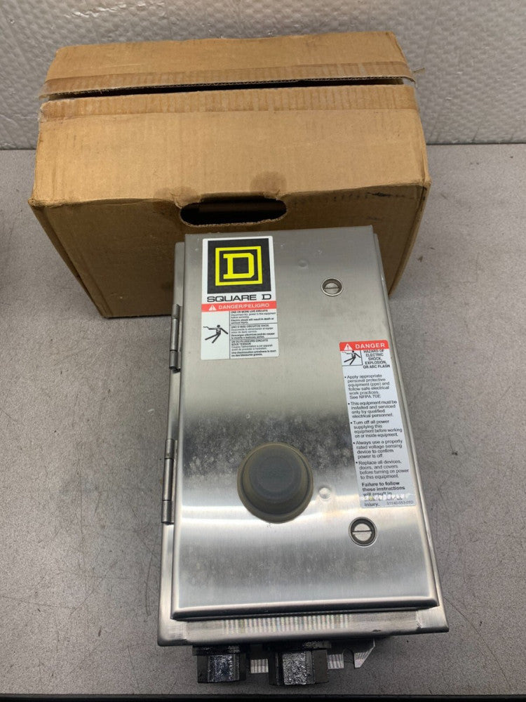 SQUARE D SIZE1 STARTER 8536SCO3S 110/120V. IN STAINLESS ENCLOSURE 8536SCW13V02S