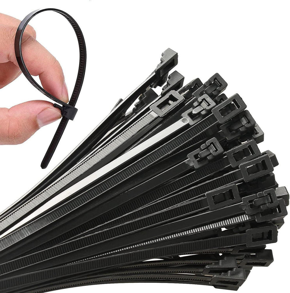 100Pcs 20Inch Heavy Duty Industrial Zip Toes Releasable Black Cable Ties Nylon A