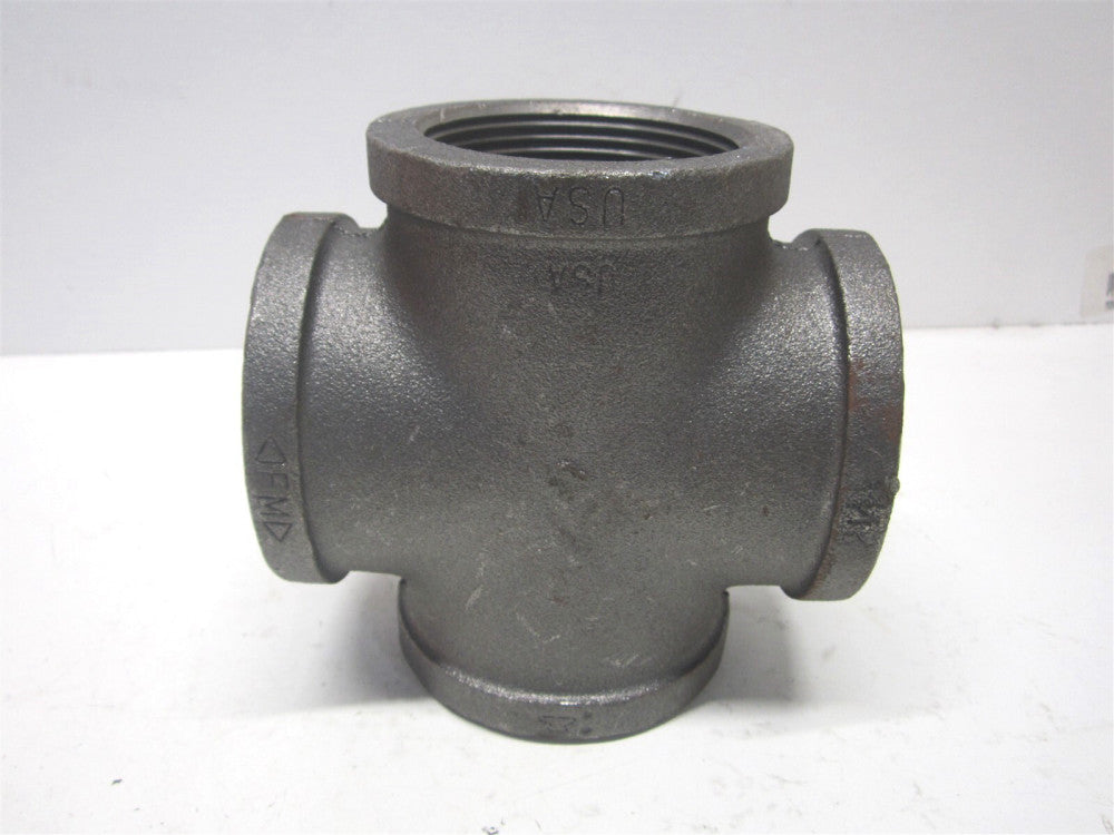 (DB180 65) 2-1/2" NPT Malleable Iron Threaded Black Cross Fitting 