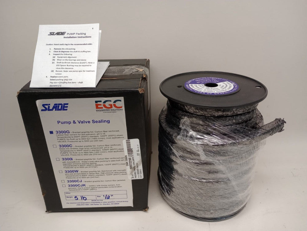 Slade 3300G 5LB 1/2 Braided Graphite Foil Seal 5Lb Box Size 1/2"