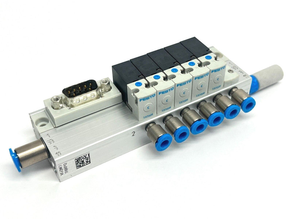 Festo MH1 Valve Manifold 6 Banks 197334 w/ 197008 Solenoid 5 QTY