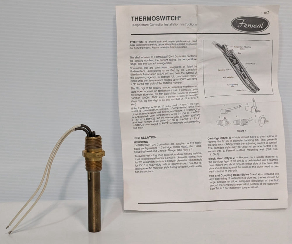 Fenwal 01-018021-000 Industrial Thermoswitch Thermostat 10A, 120VAC/ 5A, 240VAC