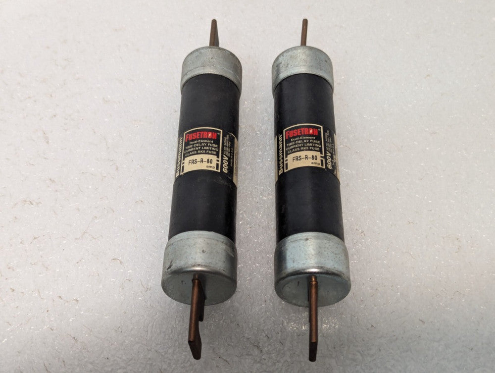 Lot of 2 Bussmann FRS-R-80 Fusetron Dual-Element, Time-Delay 80A Fuses Class RK5