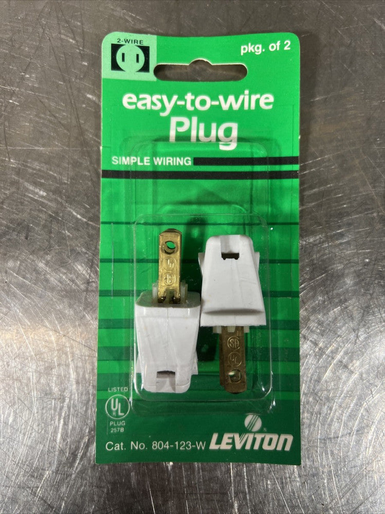 Nos Surplus VINTAGE LEVITON EASY-TO-WIRE PLUG (WHITE) CAT. NO. 804-123-W. 2 Pack