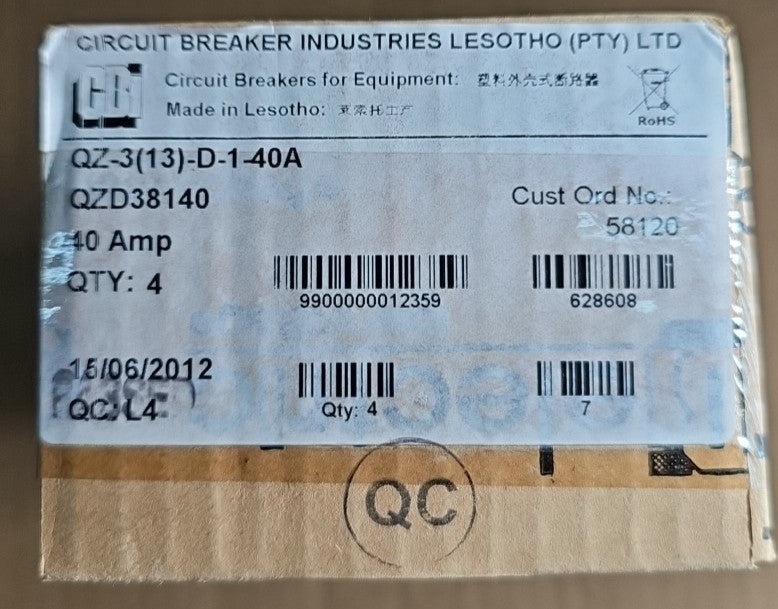 1) CBI Box of 4 QZD38140 3 POLE 40 AMP Circuit Breaker