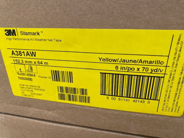 3M Stamark High Performance Tape A381AW, Yellow, Net, 6 in x 70 yd