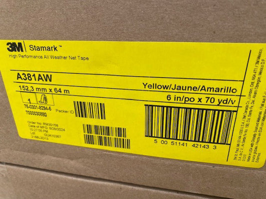 3M Stamark High Performance Tape A381AW, Yellow, Net, 6 in x 70 yd
