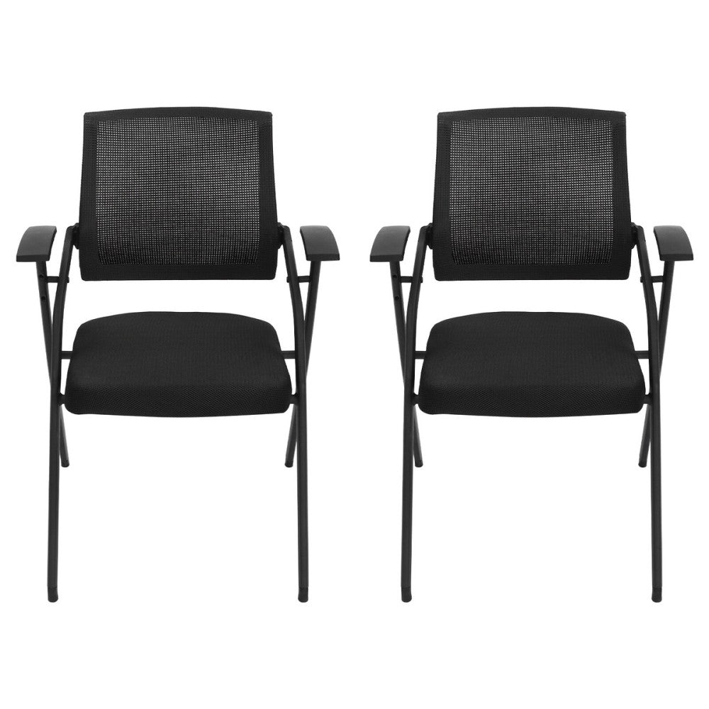 2Pcs Foldable Office Reception Guest Chair Waiting Room Chair W/ Mesh Net Back 